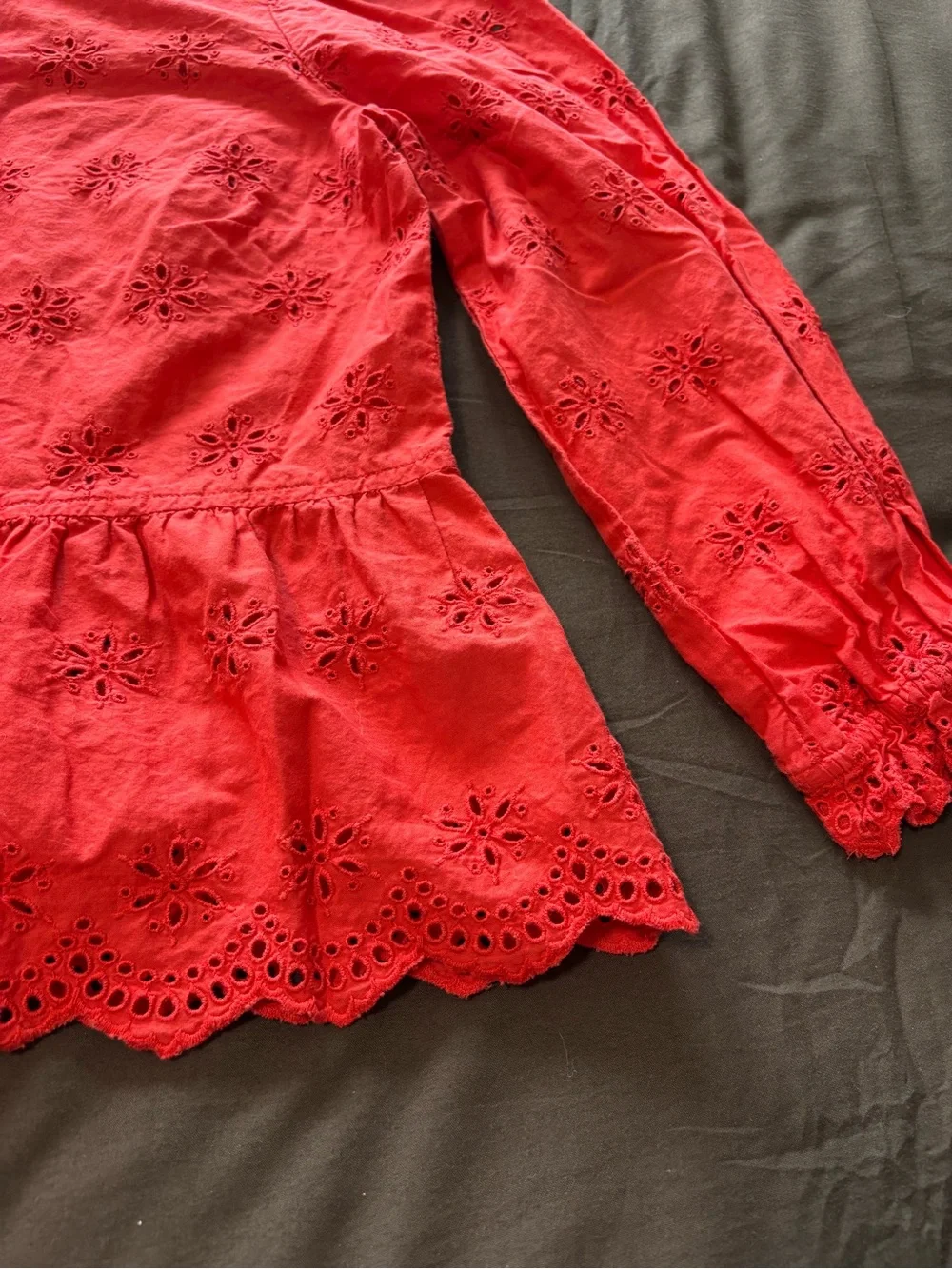 Madewell Red Eyelet Peplum Blouse